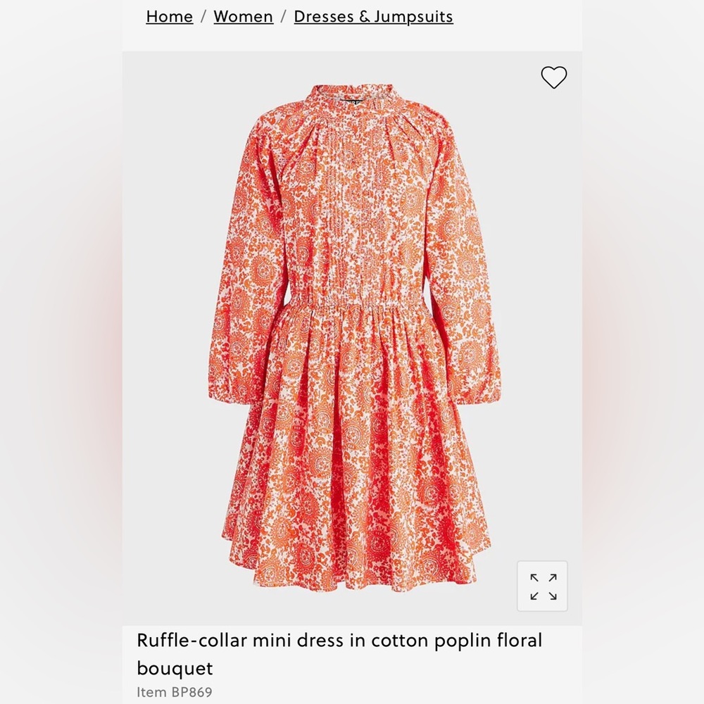 JCrew Ruffle collar mini dress in cotton, size M, orange floral